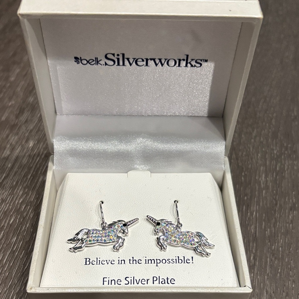 Belk Silverworks Unicorn Earrings with Iridescent Accents